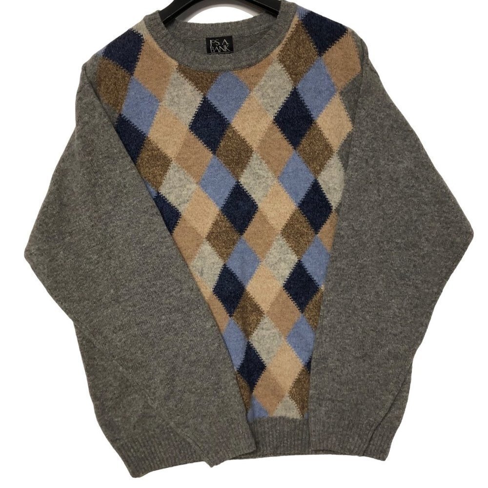 Jos A Bank Argyle Diamond Pattern Sweater Men's‎ Size Large Gray